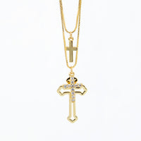 Colar Religioso Cruz Cravejada e Crucifixo Banhado em Ouro 18K