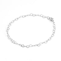 Mix de Colar e Pulseira Prateado Corrente Feminina com Elos de Coração