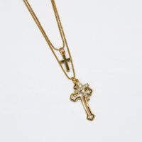 Colar Religioso Cruz Cravejada e Crucifixo Banhado em Ouro 18K