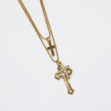 Colar Religioso Cruz Cravejada e Crucifixo Banhado em Ouro 18K