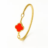 Bracelete Fio Torcido Trevo Resinado Multicolor Banhado em Ouro 18K