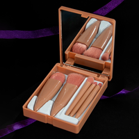 Kit 5 Pincéis de Maquiagem Rosa com Espelho