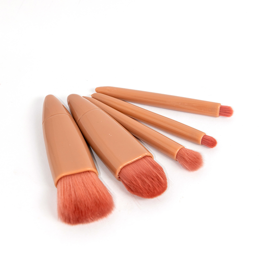 Kit 5 Pincéis de Maquiagem Rosa com Espelho