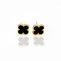 Conjunto Brinco e Colar Triplo 3 Folhas de Trevos Banhado em Ouro 18K