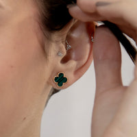 Trio de Brincos Trevo Multicores Cravejado com MicroZircônias Banhado em Ouro 18K