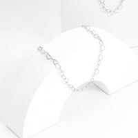 Mix de Colar e Pulseira Prateado Corrente Feminina com Elos de Coração