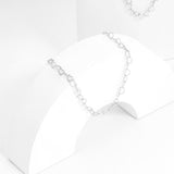 Mix de Colar e Pulseira Prateado Corrente Feminina com Elos de Coração