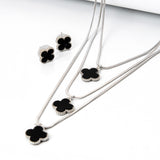 Conjunto Brinco e Colar Triplo 3 Folhas de Trevos Banhado em Ouro 18K