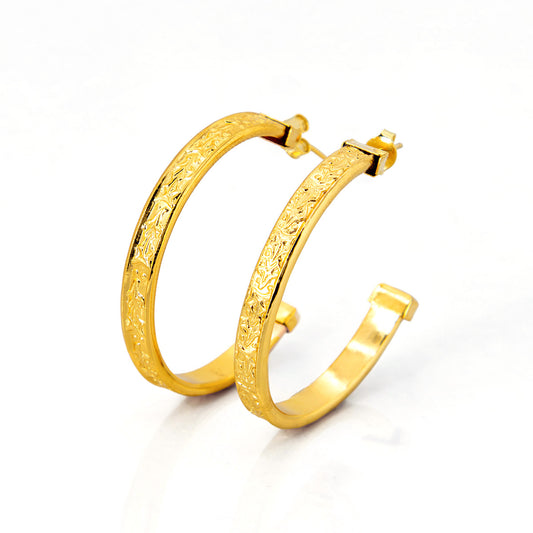 Brinco de Argola Detalhada 6mm Banhado a Ouro 18k | Lua Jóias