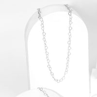 Mix de Colar e Pulseira Prateado Corrente Feminina com Elos de Coração