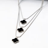 Conjunto Brinco e Colar Triplo 3 Folhas de Trevos Banhado em Ouro 18K