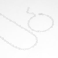 Mix de Colar e Pulseira Prateado Corrente Feminina com Elos de Coração