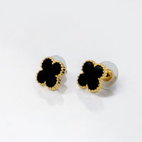 Conjunto Brinco e Colar Triplo 3 Folhas de Trevos Banhado em Ouro 18K
