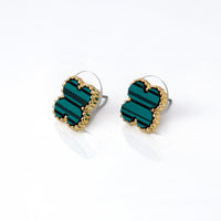 Trio de Brincos Trevo Multicores Cravejado com Zircônias Banhado em Ouro 18K