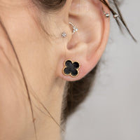 Conjunto Brinco e Colar Triplo 3 Folhas de Trevos Banhado em Ouro 18K