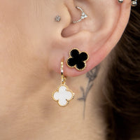 Trio de Brincos Trevo Multicores Cravejado com MicroZircônias Banhado em Ouro 18K