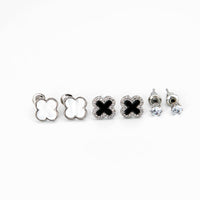 Trio de Brincos Trevo Multicores Cravejado com MicroZircônias Banhado em Ouro 18K