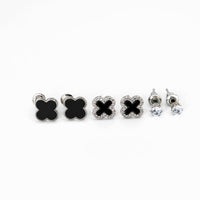 Trio de Brincos Trevo Multicores Cravejado com MicroZircônias Banhado em Ouro 18K