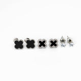 Trio de Brincos Trevo Multicores Cravejado com MicroZircônias Banhado em Ouro 18K