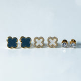 Trio de Brincos Trevo Multicores Cravejado com MicroZircônias Banhado em Ouro 18K