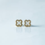 Trio de Brincos Trevo Multicores Cravejado com MicroZircônias Banhado em Ouro 18K