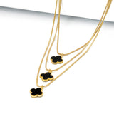 Conjunto Brinco e Colar Triplo 3 Folhas de Trevos Banhado em Ouro 18K