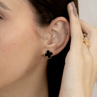 Trio de Brincos Trevo Multicores Cravejado com MicroZircônias Banhado em Ouro 18K