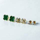 Trio de Brincos Trevo com Pedras Brilhantes Multicores Banhado em Ouro 18K