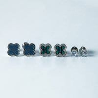 Trio de Brincos Trevo Multicores Cravejado com MicroZircônias Banhado em Ouro 18K