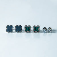 Trio de Brincos Trevo Multicores Cravejado com MicroZircônias Banhado em Ouro 18K